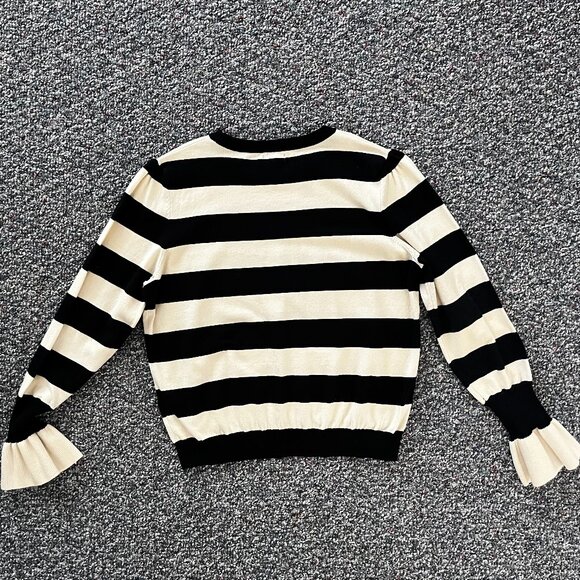 Black & Cream Striped Ruffle Sleeve Sweater Large NWOT - Picture 8 of 10